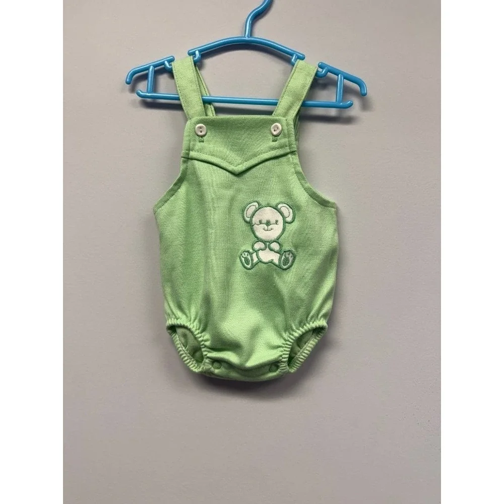 Vintage Carter's Baby Romper 6 Months Green Teddy‎ Bear Sunsuit Made in USA